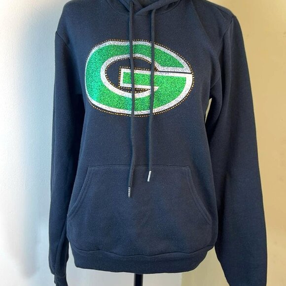 Green Bay Packer Fan Sparkly Hoodie Woman's Small Tailgate Game Day - Picture 6 of 10